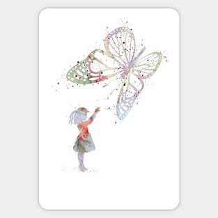 Girl and Butterfly Playful Colorful Artwork Sticker